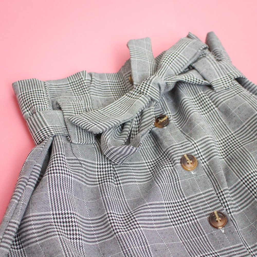Plaid Paper Bag Waist Mini-Skirt - Picture 3 of 4